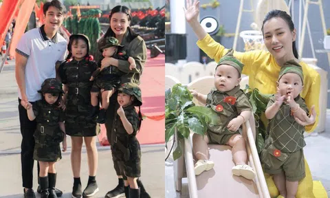 Con sao Việt hóa thân thành quân nhân nhí: Nhà Vân Trang như 1 tiểu đội, Phương Oanh cho 2 nhóc tì làm bé giao liên