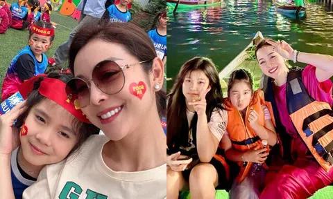 Jennifer Phạm giản dị cùng con tham gia ngày hội thể thao ở trường quốc tế, gái út trổ nét xinh giống mẹ hoa hậu