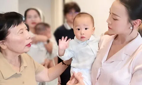 Phương Oanh được mẹ chồng chăm từng li từng tí, "bà nội cá mập" hạnh phúc khi chơi với 2 cháu song sinh