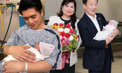 Anh chồng Đỗ Mỹ Linh đưa con vừa chào đời dạo mát, phu nhân Bầu Hiển sang tận Mỹ để chăm cháu nội
