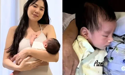 Mai Ngọc khoe rõ diện mạo con trai đầu lòng, bé Panda tròn 1 tháng tuổi kế thừa đôi mắt đẹp từ mẹ