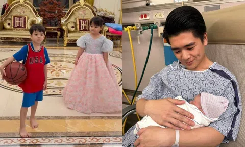 Con trai Bầu Hiển khoe cặp song sinh đầu lòng sau thời gian sang Mỹ đón con thứ 3, các nhóc tỳ càng lớn càng giống bố