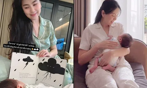 MC Mai Ngọc thông báo họ tên đầy đủ của con trai đầu lòng, quý tử hơn 1 tháng láu lỉnh, ánh mắt ngọt ngào nhìn mẹ