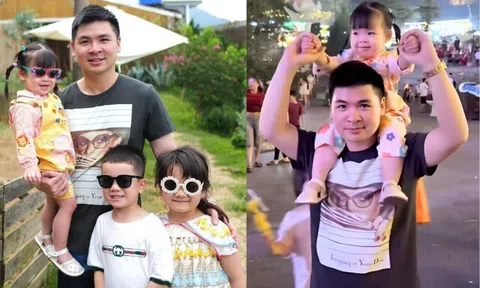 Chồng chủ tịch của Đỗ Mỹ Linh khoe cảnh "1 nách 3 con", ái nữ là "bản sao" được cưng ngồi trên vai bố