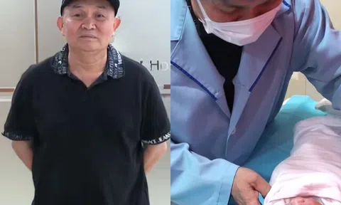 NSƯT Xuân Hinh đợi ngoài phòng sinh tự tay bế bồng cháu ngoại, mê mẩn ngắm "tiểu công chúa" nhà "vua hài đất Bắc"