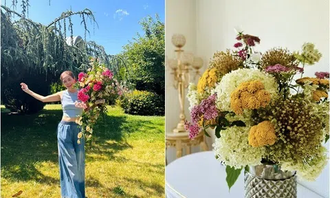 Nữ ca sĩ nổi tiếng showbiz Việt hái hoa dại và hoa vườn nhà về cắm, bừng sáng cả biệt thự nghìn m2