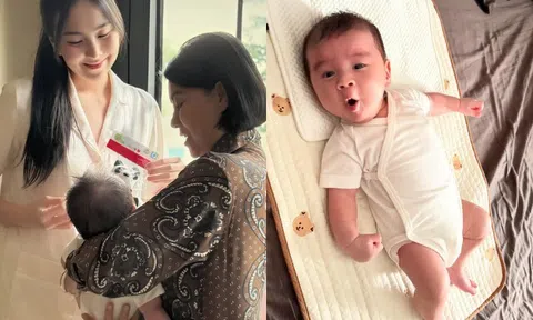 MC Mai Ngọc khoe quý tử mới 2 tháng tuổi đã biết "tám chuyện", bà ngoại sang thăm là có quà cho cháu
