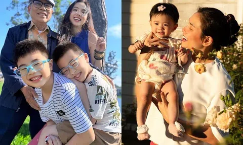 Sao Việt đưa con sang Mỹ đoàn tụ ông bà: 2 quý tử Đinh Ngọc Diệp giống ông, ái nữ Võ Hoàng Yến ra mắt gia đình nội