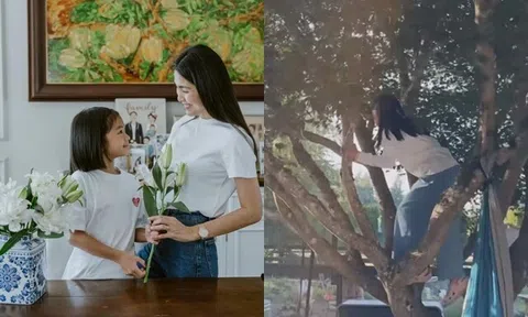 Sao Việt 24h: Chloe con gái Tăng Thanh Hà trổ tài trèo cây thoăn thoắt, thấy rõ đôi chân dài thừa hưởng từ mẹ "ngọc nữ"