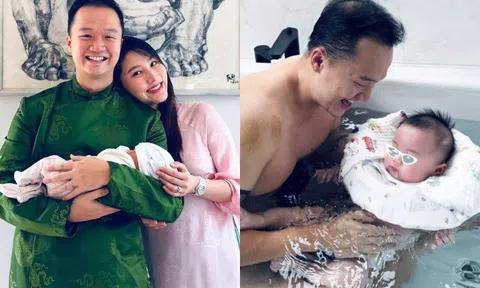 Chồng thiếu gia của Diễm My 9X khoe quý tử trong biệt thự riêng, em bé nay mới lộ diện mạo giống hệt bố