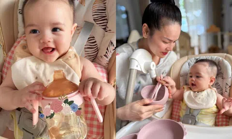Con gái lai ngoại quốc nhà Nhật Kim Anh có đôi mắt đẹp như ngọc, video tập ăn dặm "đốn tim" người xem