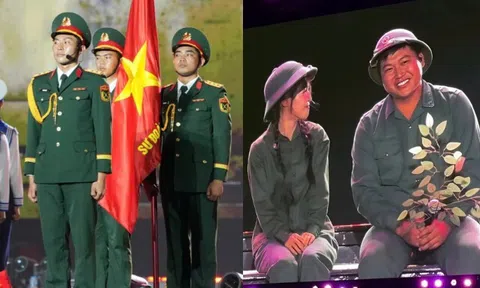 Concert "Sao nhập ngũ": Diễu binh trên sân khấu, Mũi trưởng Long có màn tương tác tình tứ với đồng chí Hậu Hoàng