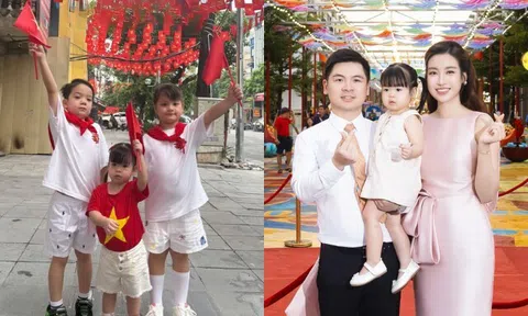 3 cháu nội Bầu Hiển "lên đồ" xuống phố thể hiện lòng yêu nước, con gái Đỗ Mỹ Linh 2 tuổi đầy lanh lợi