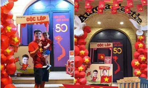 Ngôi nhà phủ kín cờ đỏ trên phố hot nhất Hà Nội dịp A80, hóa ra là của vợ chồng cầu thủ nổi tiếng Việt Nam