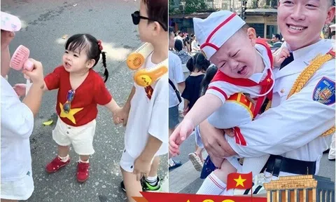 Khoảnh khắc đáng yêu của những em bé đi cổ vũ A80: Con gái HH Đỗ Mỹ Linh nổi bật trên phố