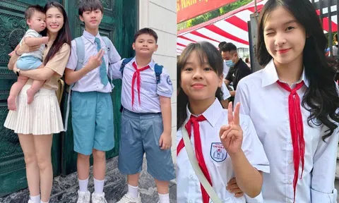 Con sao Việt tưng bừng khai giảng: Quý tử Đăng Khôi ở biệt thự vẫn học trường công, ái nữ Hồng Đăng được bố mẹ "tháp tùng"
