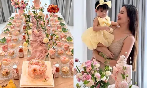 Võ Hoàng Yến làm tiệc thôi nôi cho con gái quốc tịch Mỹ không thiếu thứ gì, mâm cúng tone hồng tuyệt đẹp