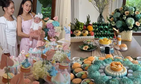 Sinh con lai với chồng Tây, cô giáo của Hồ Ngọc Hà làm 2 mâm cúng đầy tháng cho con đẹp hút mắt