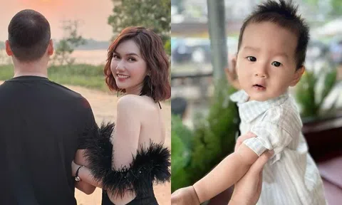 Diễn viên Hương Giang tự nhận "đẻ hộ" khi con trai giống hệt ông xã giấu mặt, 7 tháng tuổi có nét mặt nghiêm nghị