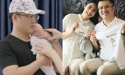 Chồng làm ở Bộ Ngoại giao của Ngọc Hân thuê người dạy cách bế con, lóng ngóng tay chân khi lần đầu làm bố