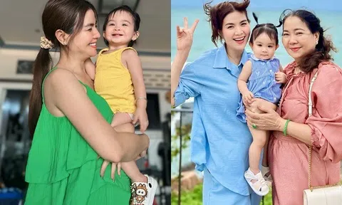 Con gái Kha Ly hơn 1 tuổi đã học bài cực thông minh, đã quen ở cùng bà ngoại lúc bố mẹ công tác ở trời Tây