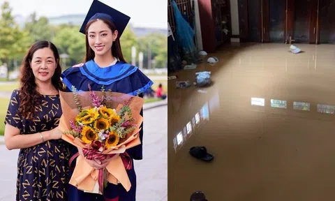 Nhà Hoa hậu Lương Thùy Linh ở Cao Bằng ngập sâu trong nước lũ, nàng hậu cùng mẹ giám đốc hoãn kế hoạch tặng quà Trung thu