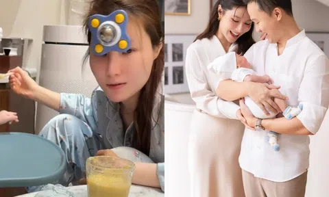 Diễm My 9X chăm con trai đến bầm tím cả trán, quý tử chưa tròn 1 tuổi đã phải học cả "núi sách"