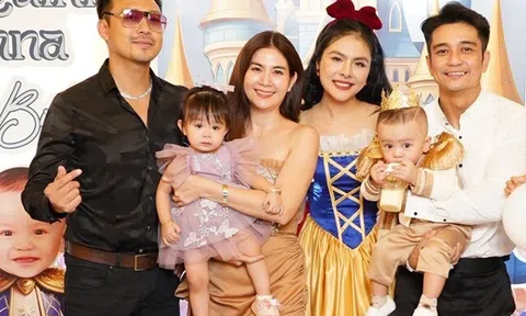 Kha Ly đưa con gái đi dự sinh nhật "tiểu hoàng tử" nhà Vân Trang, Thanh Duy bị nhắc vì không bế con giúp vợ