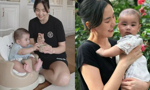 MC Mai Ngọc cho con trai mới 5 tháng tuổi ăn dặm, "tiểu thiếu gia" phát triển vượt trội ngày càng đáng yêu