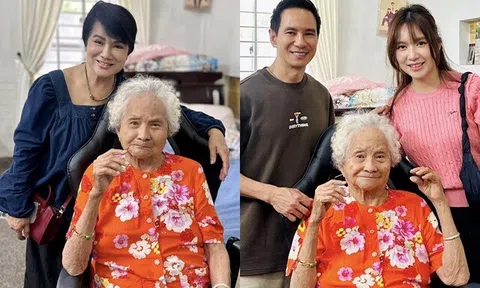 Mẹ ruột Minh Hà trẻ trung đứng cạnh bà sui 100 tuổi, gia đình Lý Hải thừa hưởng gen nhan sắc của 2 bên nội ngoại