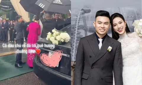 Đỗ Thị Hà và thiếu gia Viết Vương đội mưa làm lễ gia tiên, rạp cưới lớn nhất Quảng Trị bị rách do bão