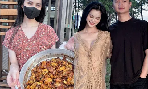 Á hậu chuyển giới có gương mặt "vạn người mê" về quê bán bún, công khai bạn trai giản dị làm "shipper, sửa điện nước"