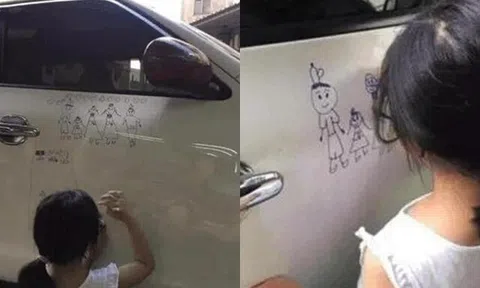 Bố tức giận khi thấy con gái vẽ bậy lên xe ô tô đắt tiền, khi bức tranh hoàn thành, ông hối hận