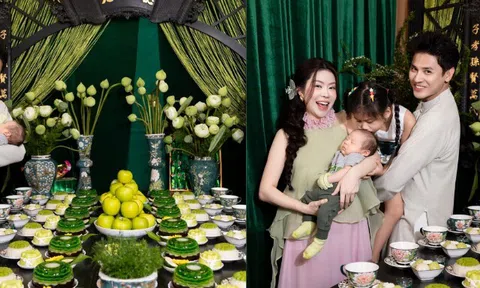 Nữ diễn viên sinh con thứ 2 với đồng nghiệp, làm mâm cúng đầy tháng cho quý tử tuyệt đẹp, hơn nhiều sao Việt