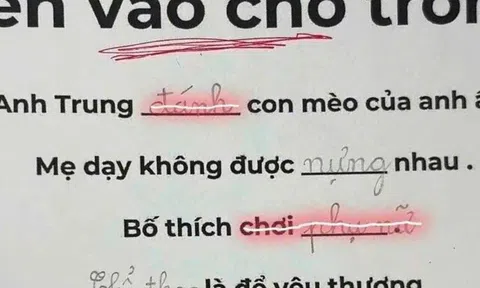 Cô giáo yêu cầu điền từ còn thiếu vào chỗ trống: "Bố thích chơi...", bật cười với đáp án của học sinh