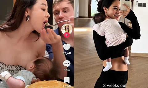 Cô giáo xinh nổi tiếng Sài Gòn tay bế con tay cho bé bú, được chồng Tây chiều chuộng xúc ăn từng miếng