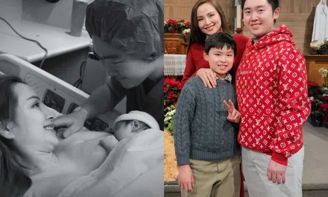 Hoa hậu Diễm Hương sinh con cho chồng thứ 3 tại Canada, quý tử đầu lòng 10 tuổi "lên chức" anh trai