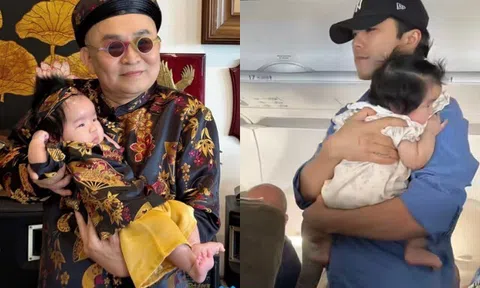 Cảnh cháu ngoại NSƯT Xuân Hinh ngồi máy bay đi du lịch: Bảo mẫu bế, mẹ giữ ti giả, bố pha trò để không khóc