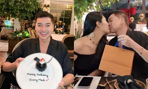 Quang Minh được vợ kém 37 tuổi tặng đồ hiệu vào sinh nhật, công khai hôn nhau say đắm