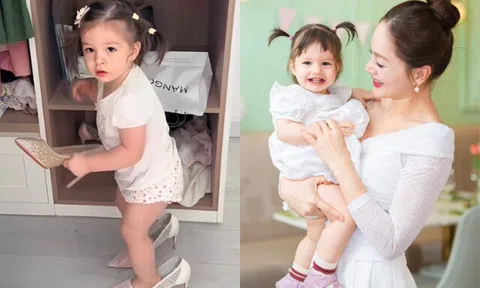 Con gái Lan Phương 1 tuổi đã thành thạo đi giày cao gót của mẹ, càng lớn càng rõ nét Tây trông cực yêu