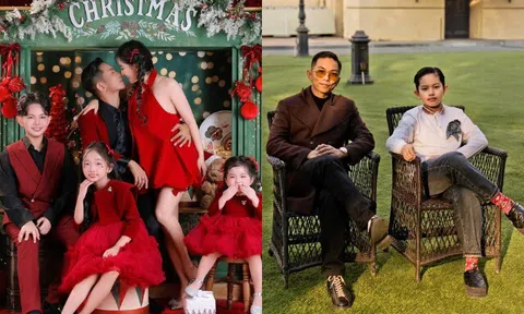 Gia đình Khánh Thi - Phan Hiển lên đồ đỏ rực mừng Giáng sinh, quý tử đầu lòng nay sắp cao bằng bố