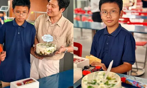 Nhạc sĩ Nguyễn Văn Chung đến trường mừng sinh nhật con trai, quý tử nay rõ nét là "sao y bản chính" của bố