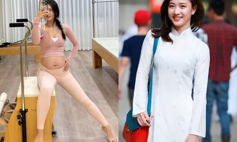 Lấy sao nam V-biz, hotgirl Hà Nội 7 năm bầu 3 bé, khoe bụng tròn xoe tại phòng tập gây sốt