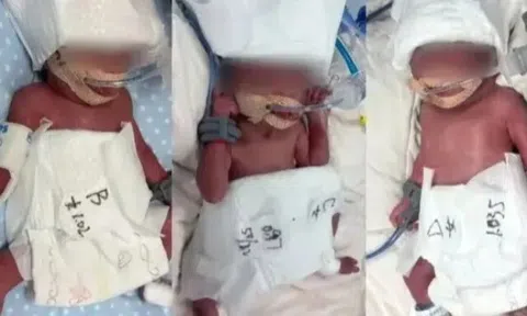 Vợ 24 tuổi mang thai tự nhiên, sinh một lần 5 em bé, câu nói của chồng gây xúc động