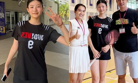 Con gái Bình Minh cao 1m76 ở tuổi trăng rằm, đôi chân dài miên man, lên sân thi đấu thể thao vẫn xinh như hoa hậu