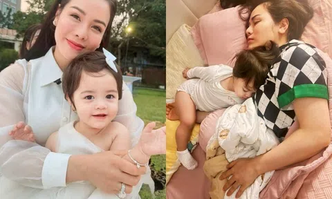 Nhật Kim Anh xúc động khi con gái lai Tây bịn rịn tiễn mẹ đi làm, tối về mệt lả liền được ái nữ "an ủi"