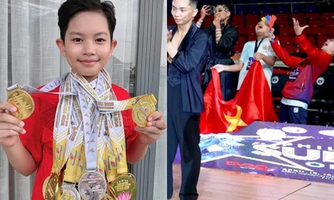 Khánh Thi khoe khoảnh khắc Phan Hiển giành HCV nhưng ai cũng chú ý hành động ăn mừng của con trai Kubi dưới sân khấu