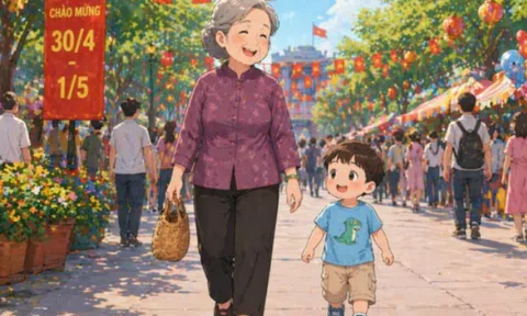 Trong bức hình, bà nội đã mắc một sai lầm khi đưa cháu trai đi chơi dịp Lễ, ai tinh ý mới nhìn ra