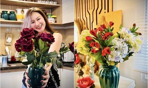 Mỹ nhân showbiz Việt được chồng hứa tặng hoa tươi mỗi tuần cho đến khi 70 tuổi, cắm nhiều bình xinh rực rỡ