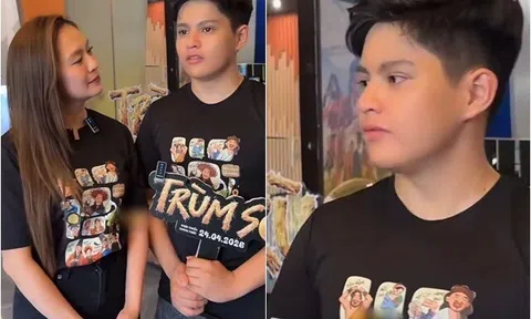 Cà Phê nhịn đói hộ tống Thanh Thuý đi sự kiện, vóc dáng cao lớn điển trai đứng cạnh mẹ như 2 chị em